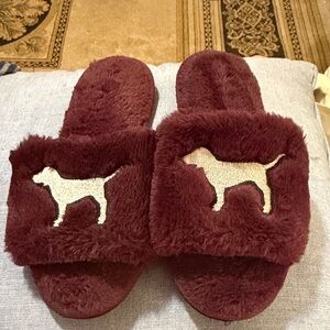 PINK Victoria's Secret Burgundy Dog Slippers